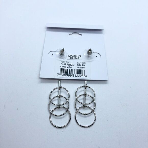 Kelly & Katie Silver Tone Elegant Bar / Ringlets Earrings NWT - Picture 4 of 4